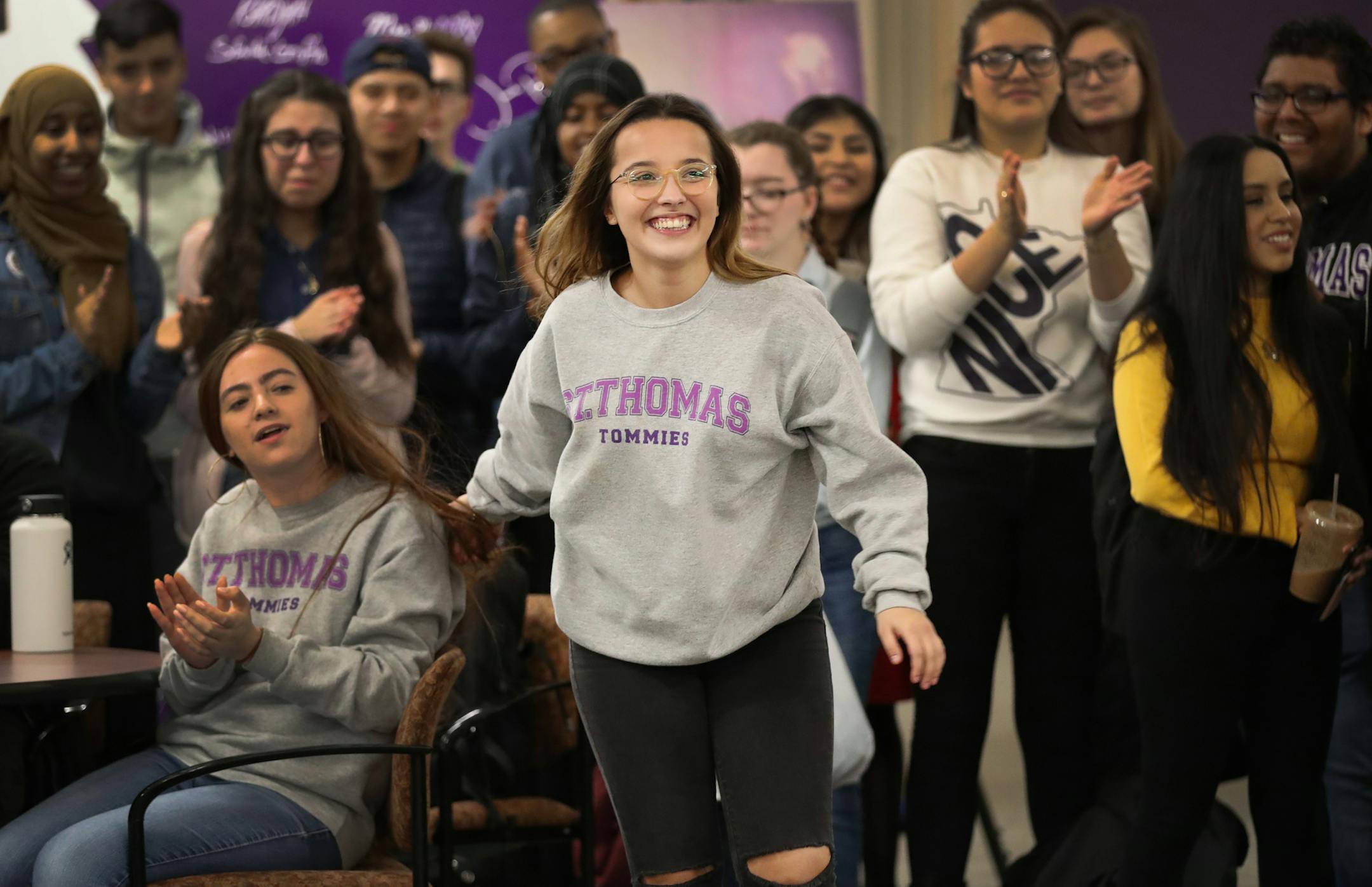 Renee Sande was one of ten Dougherty Family College student recipients of scholarships to St. Thomas. ] Shari L. Gross • shari.gross@startribune.com The University of St. Thomas says its new Dougherty Family College illustrates how low-income and other traditionally underserved students can leave money and opportunities on the table. The school launched the two-year program in 2017 as a stepping stone for underrepresented students, and it offers generous financial aid and other support. B