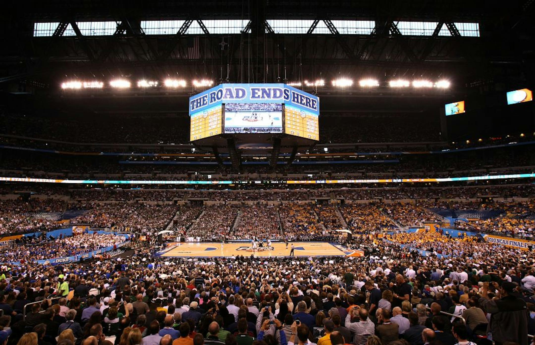 Tipoff of Butler's game against Michigan State in the semifinals of the NCAA Men's Basketball Championship at Lucas Oil Stadium in Indianapolis, Indiana, Saturday, April 3, 2010.