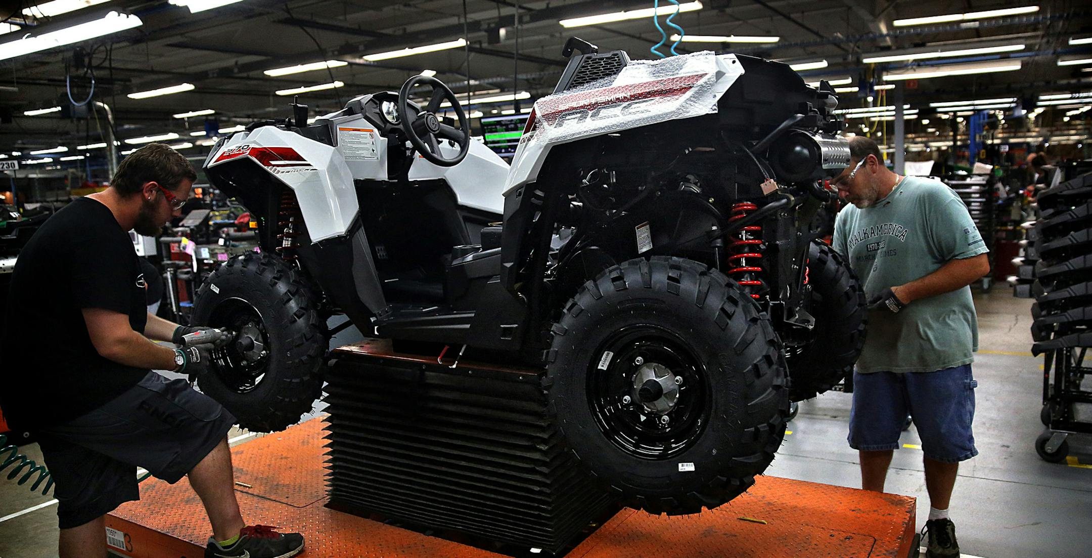 Polaris workers recently assembled Sportsman Ace model ATVs at a new plant in Milford, IA. ] JIM GEHRZ ‚Ä¢ jgehrz@startribune.com / Milford, IA 8/21, 2014 / 1:00 PM