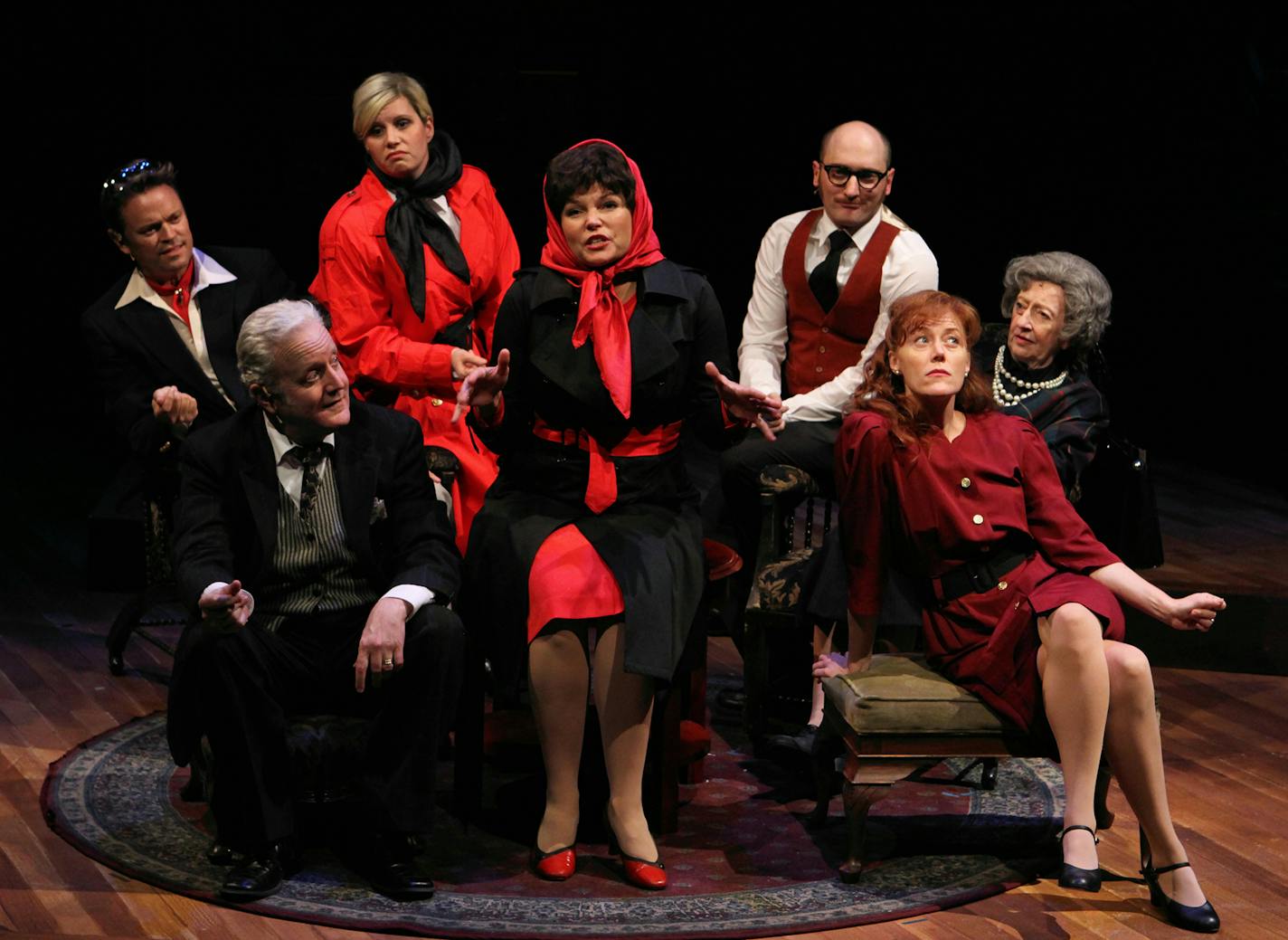 Jennifer Maren (center) and the cast of "Glensheen" at the History Theatre pose for a photo.