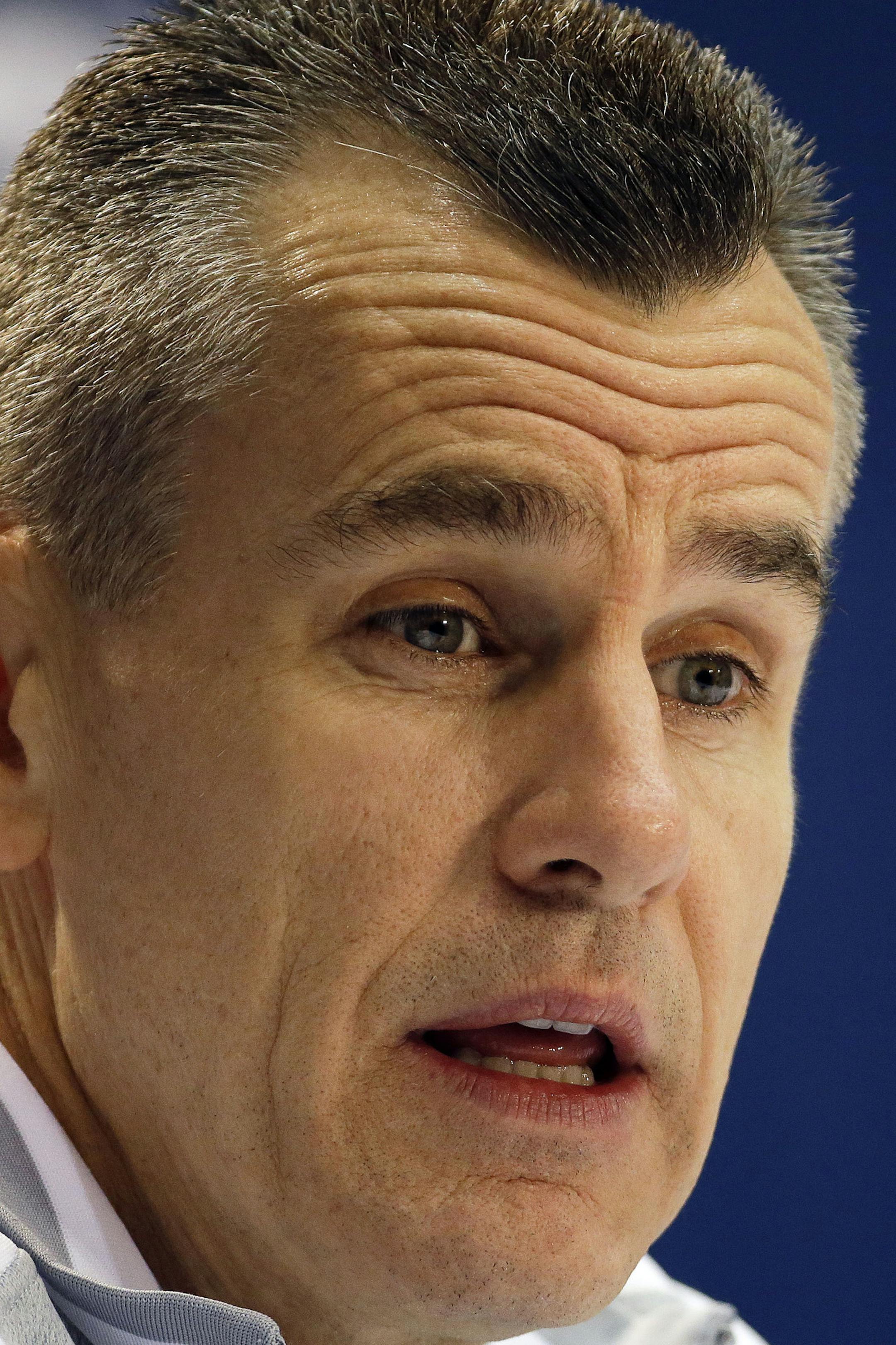 Florida head coach Billy Donovan speaks during a news conference Friday, March 28, 2014 in Memphis, Tenn. Florida will play Dayton Saturday in an NCAA college basketball tournament regional championship game. (AP Photo/Mark Humphrey) ORG XMIT: TNJB104