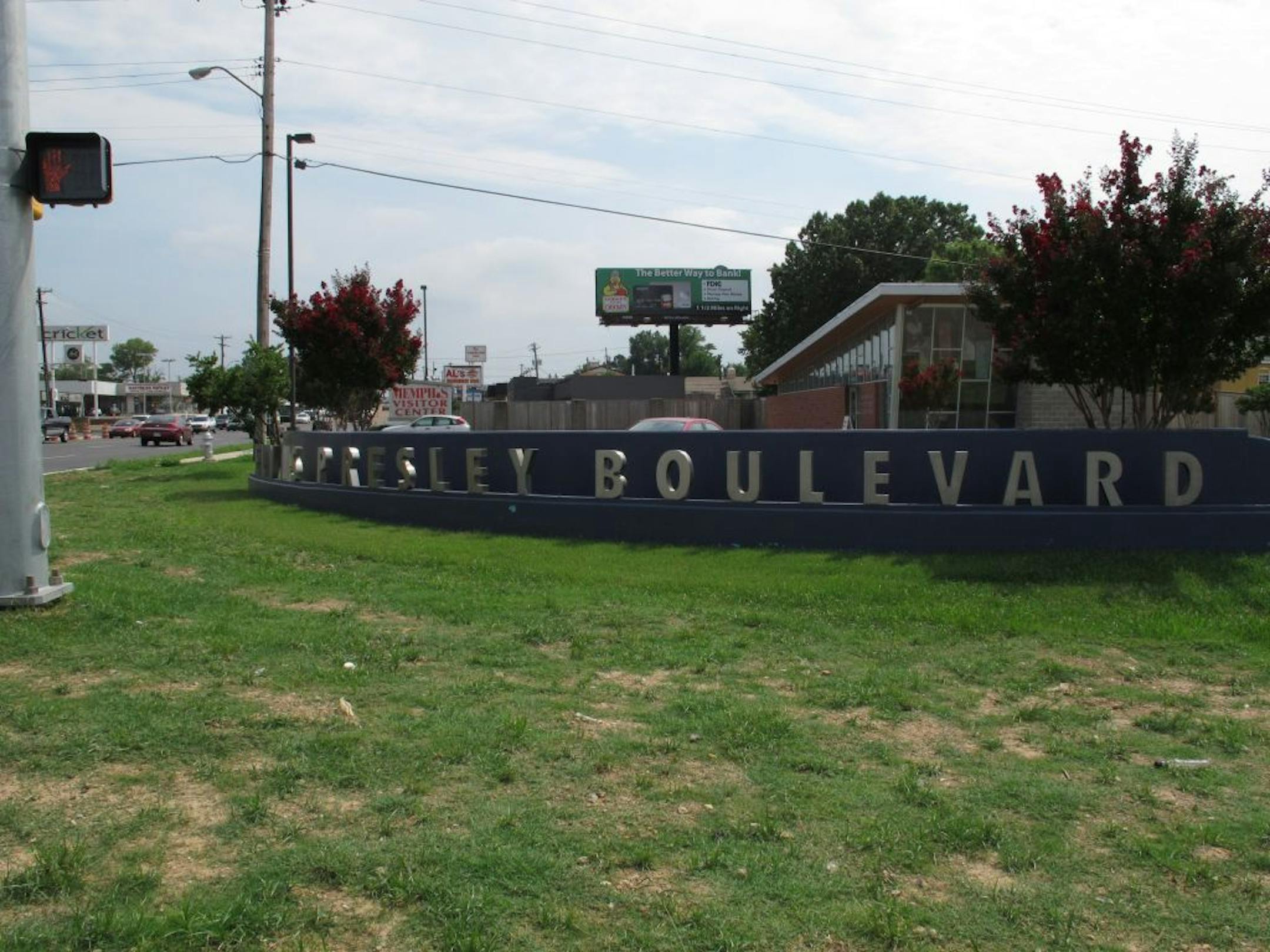 A newly-built sign marking Elvis Presley Blvd. sits at the intersection of the boulevard and Brooks Road on Tuesday, Aug. 6, 2013 in Memphis, Tenn.