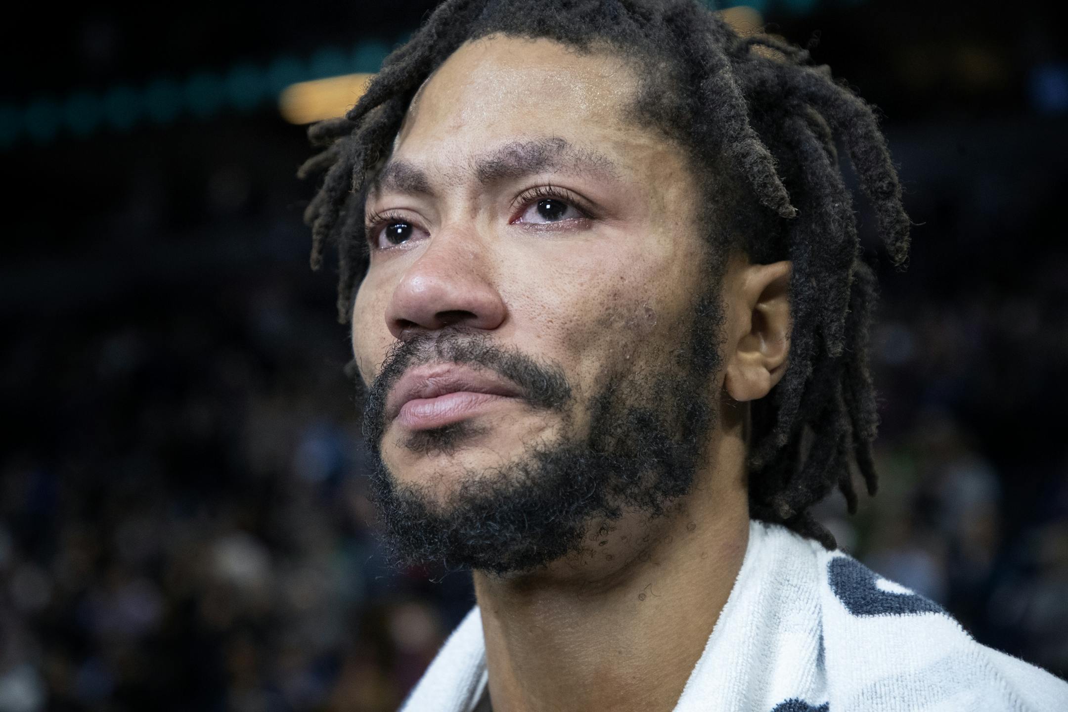 Derrick Rose during a postgame interview Wednesday night at Target Center.