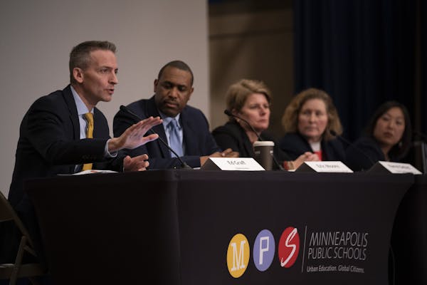 Superintendent Ed Graff addressed one of the questions submitted by the audience in attendance. On the panel with him were, from left, Eric Moore, Chi