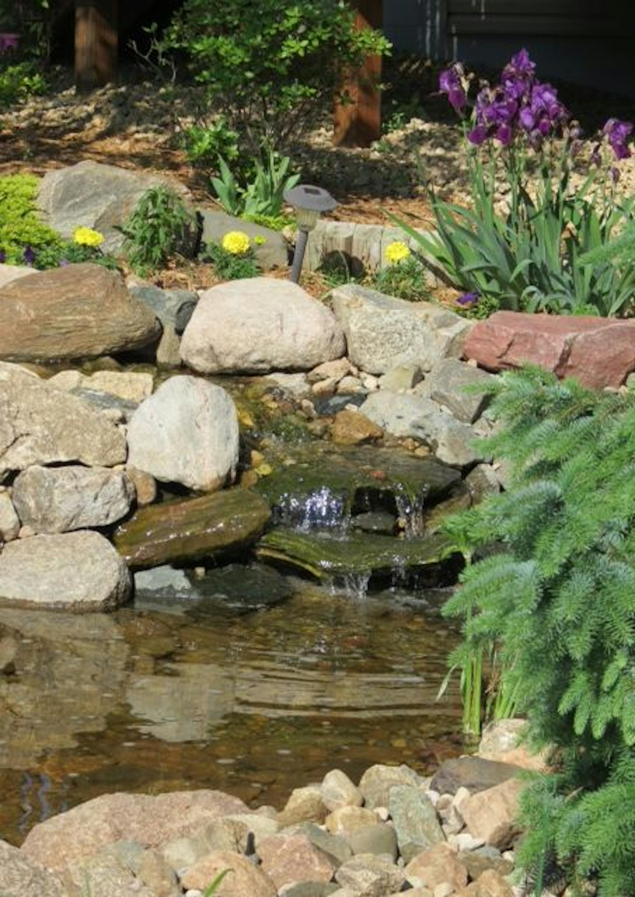 Beautiful Garden - Waterfall in the Dan and Nancy Engebretson garden. Credit Barb Judd