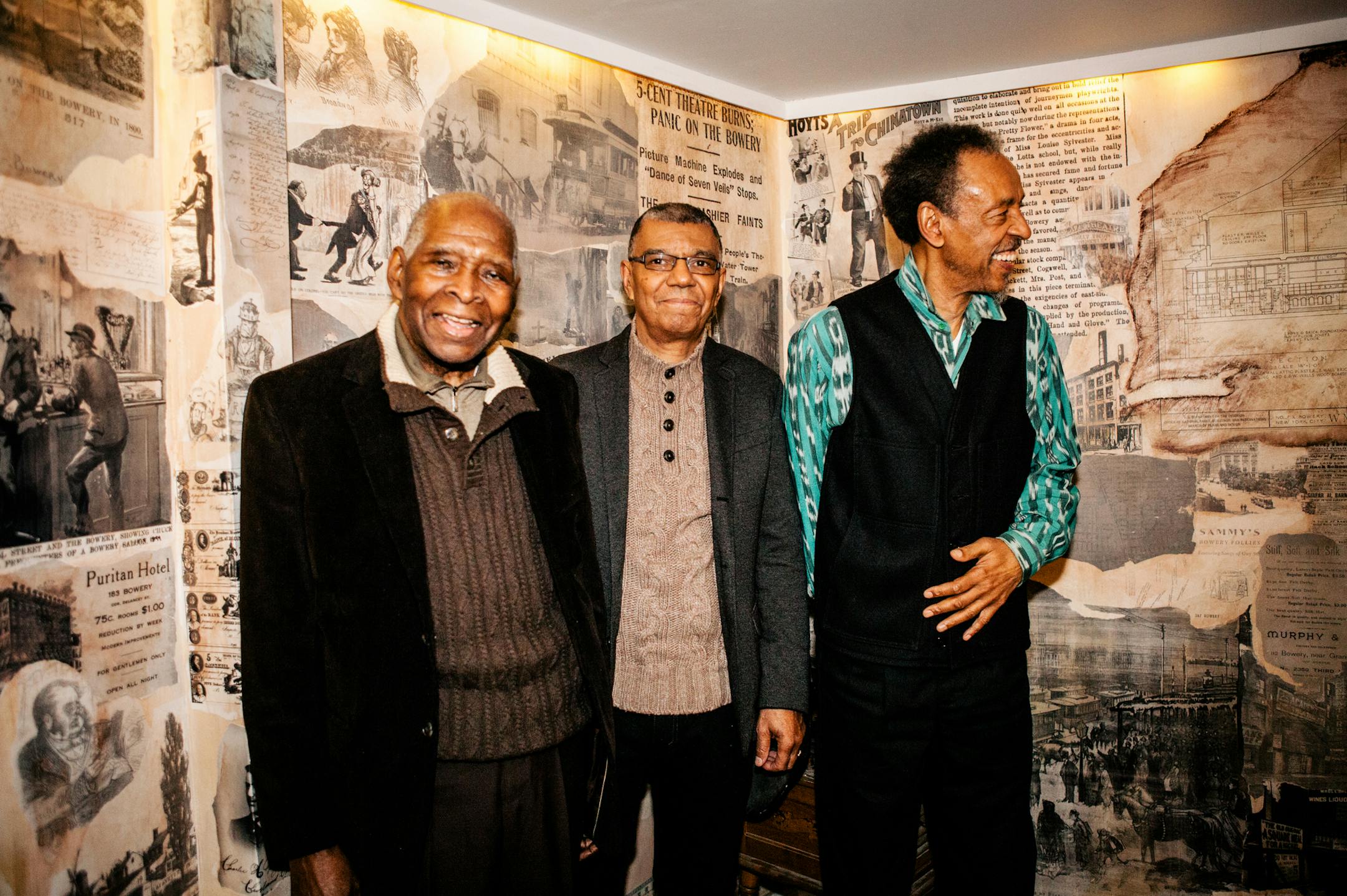 -- PHOTO MOVED IN ADVANCE AND NOT FOR USE - ONLINE OR IN PRINT - BEFORE MARCH 8, 2015. -- From left: Muhal Richard Abrams, Jack DeJohnette and Henry Threadgill at Subculture in New York, Feb. 23, 2015. The musicians celebrated the release of their ECM recording “Made in Chicago,” an intoxicating album recorded at the 2013 Chicago Jazz Festival. (Sam Polcer/The New York Times)