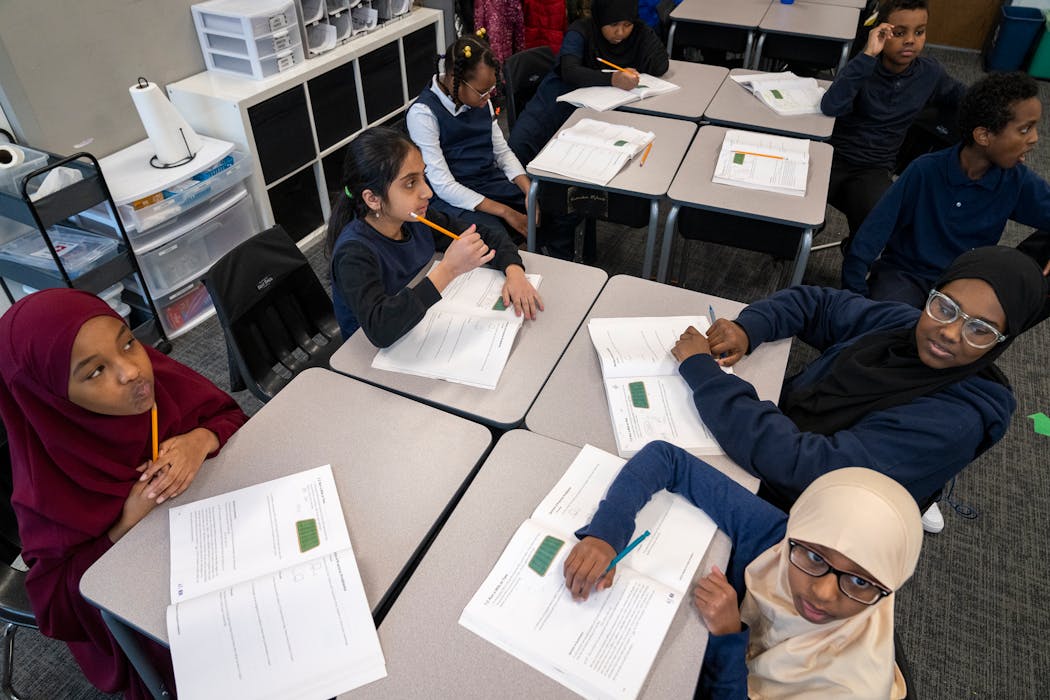Fifth-graders studied math at Global Academy in New Brighton on Tuesday.
