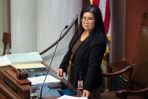 Rep. Kaohly Vang Her, DFL-St. Paul fills in for Speaker Hortman during a recent floor session. She is the author of pension reform legislation. Wednesday, May 1, 2024  St. Paul, Minn.