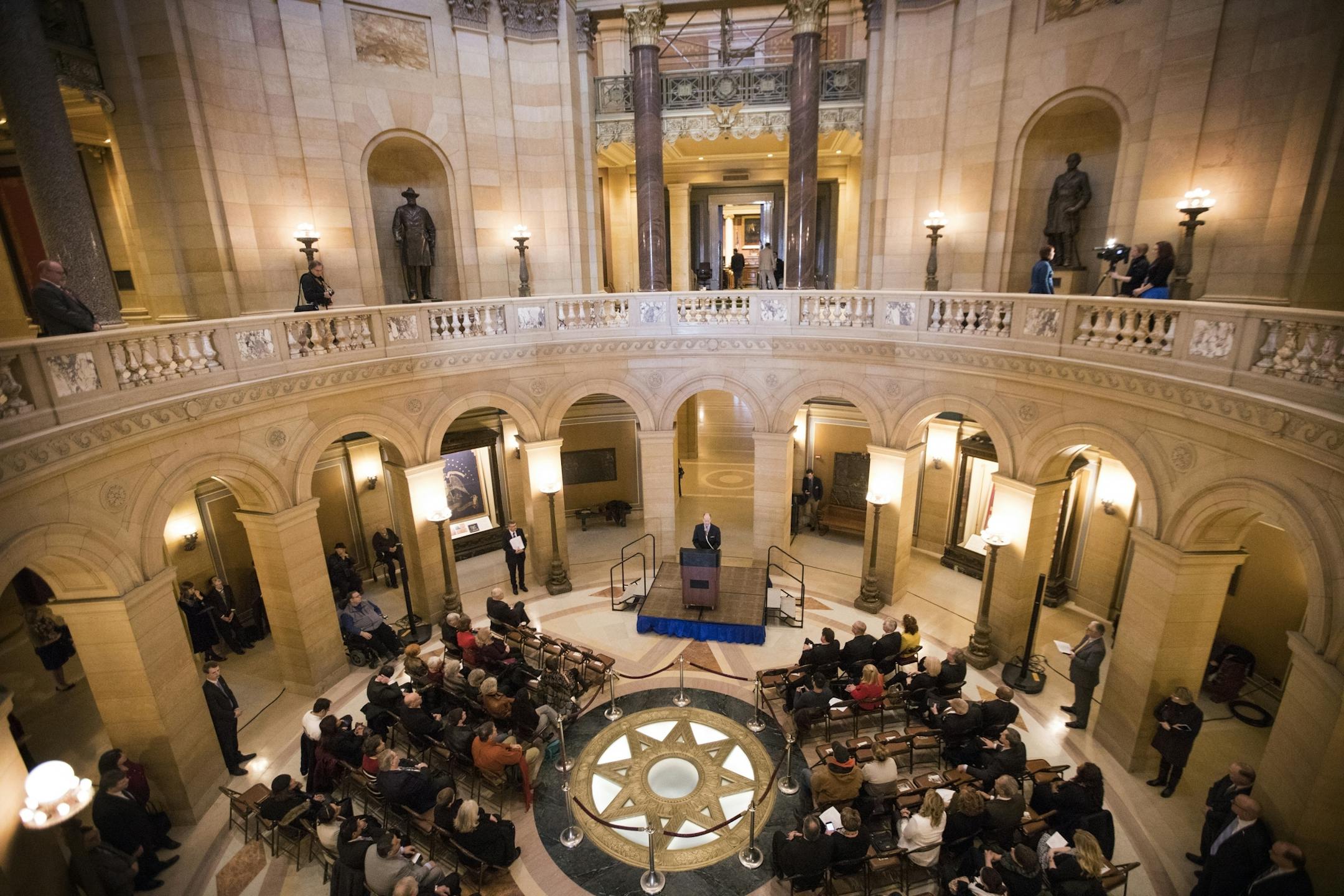 Senate Majority Leader-elect Paul E. Gazelka speaks during a prayer service in the rotunda.
