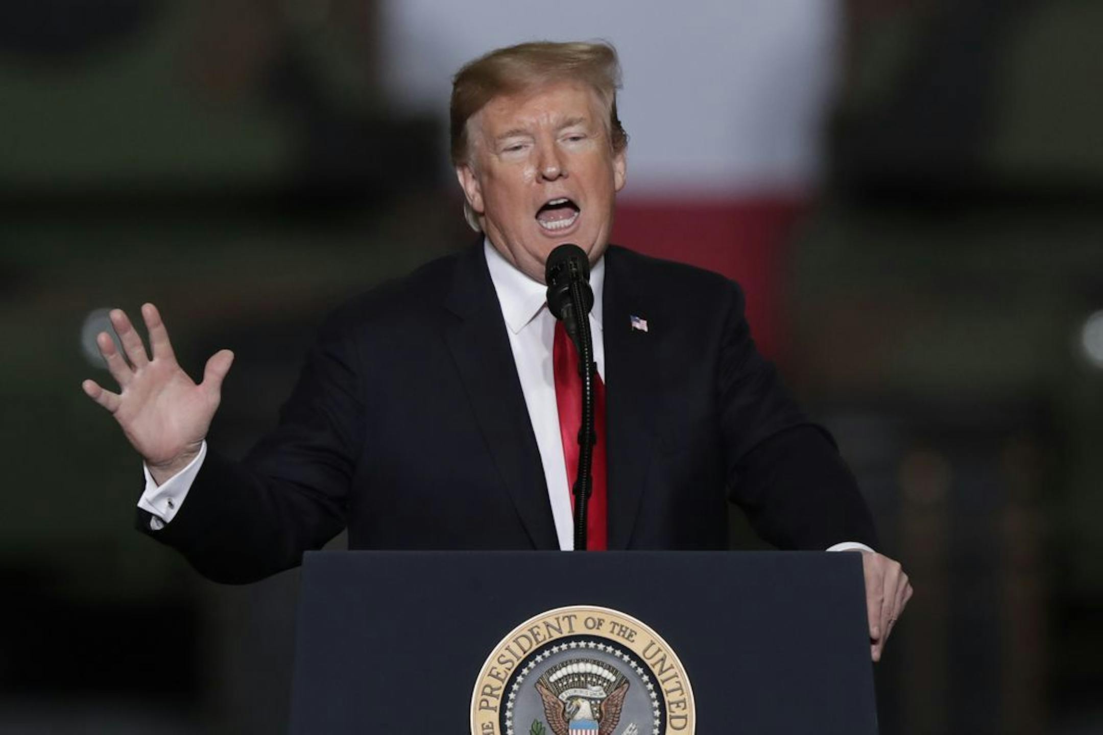 President Donald Trump speaks at Joint Systems Manufacturing Center in Lima, Ohio, Wednesday, March 20, 2019.