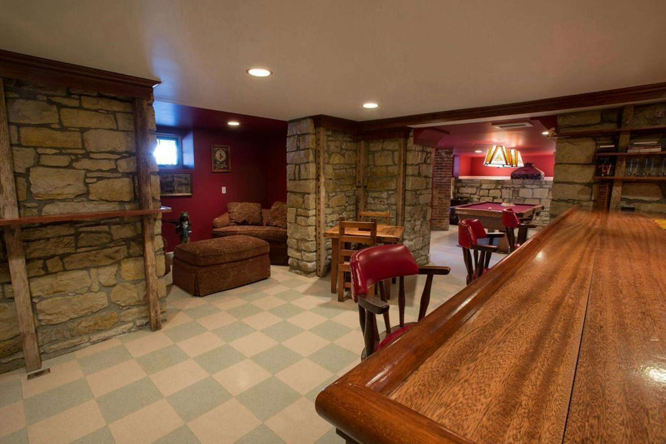 The "speakeasy" has original limestone walls.