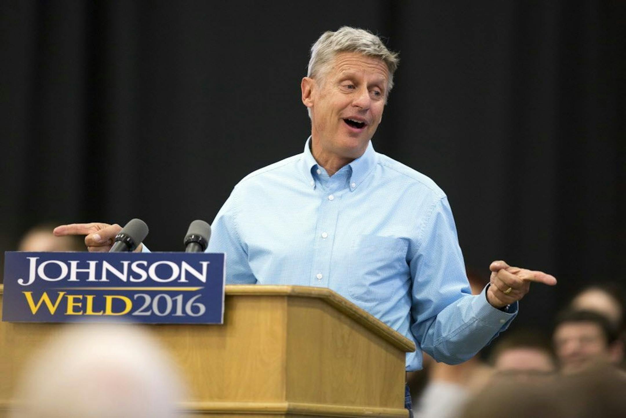 FILE - In this Sept. 3, 2016 file photo, Libertarian presidential candidate Gary Johnson speaks during a campaign rally in Des Moines, Iowa. Johnson had another self-described "Aleppo moment" on Wednesday, Sept. 28, 2016, after he couldn't come up with a name when asked by MSNBC host Chris Matthews who his favorite foreign leader is.