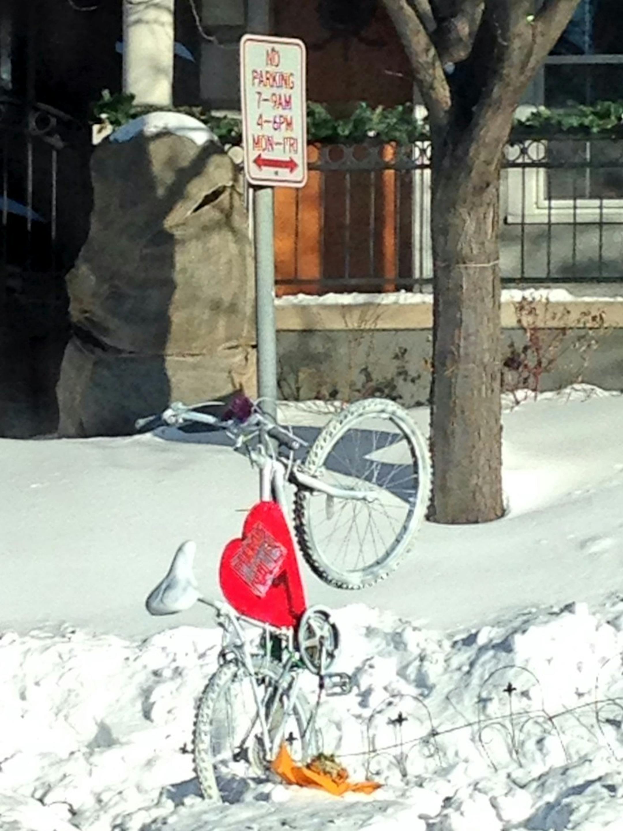A memorial for cyclist Marcus Nalls, who was killed Monday, is on Franklin Avenue in Minneapolis.
