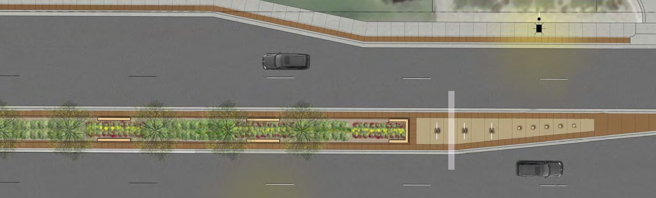 Streetscape concept plan, typical median treatment, Robert Street Improvements, West St. Paul. SRF Consulting Group Inc., Nov. 3, 2013