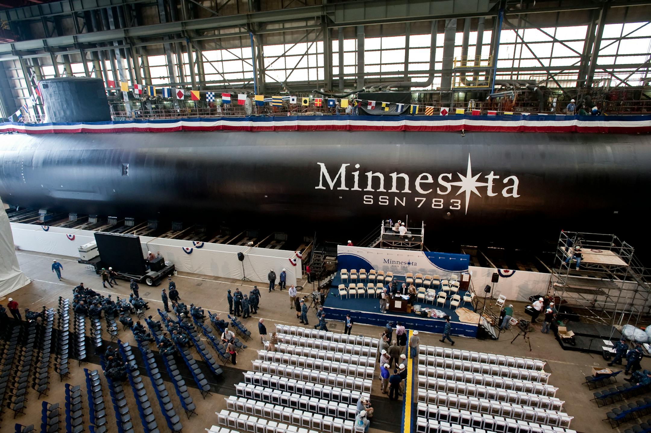 The Virginia-class attack submarine The Virginia-class attack submarine USS Minnesota (SSN 783) is prepared for its christening at the Newport News Shipbuilding on Saturday. (SSN 783) is prepared for its christening at the Newport News Shipbuilding on Saturday.