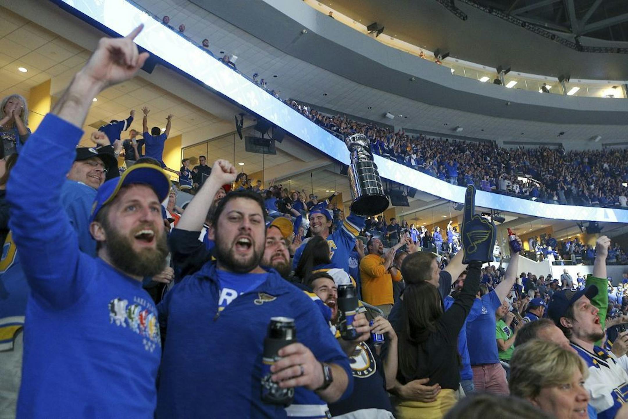 Another watch party was held at Enterprise Arena, where the Blues play their home game. This was the scene in the closing moments.