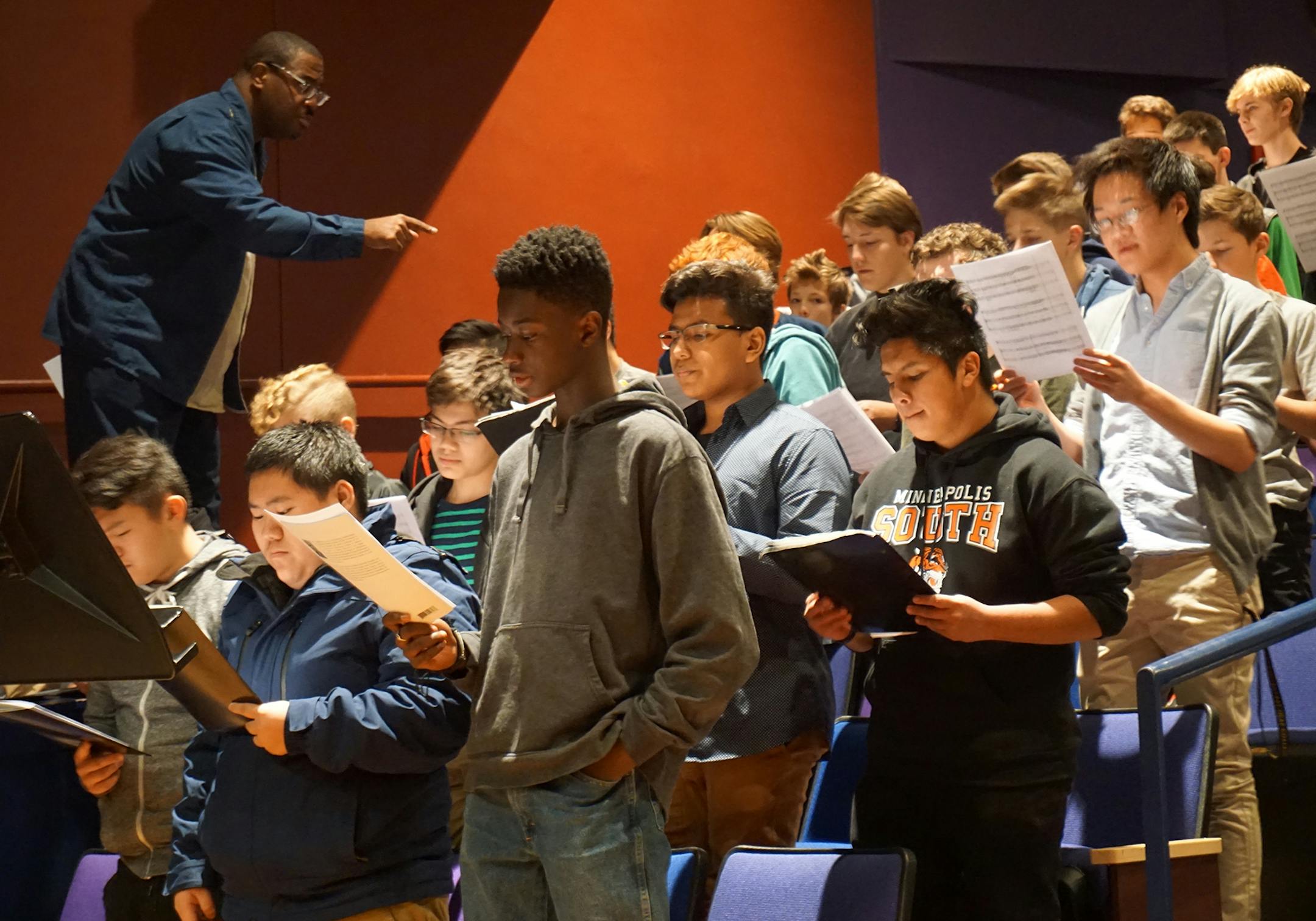 Provided by VocalEssence Dr. David Morrow of the Morehouse College Glee Club conducts a WITNESS concert rehearsal for Twin Cities teen singers at Southwest High School in Minneapolis.