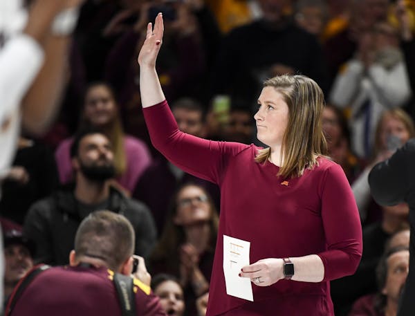 Minnesota Golden Gophers head coach Lindsay Whalen was recognized by fans before the start of Friday nights game against the New Hampshire Wildcats.