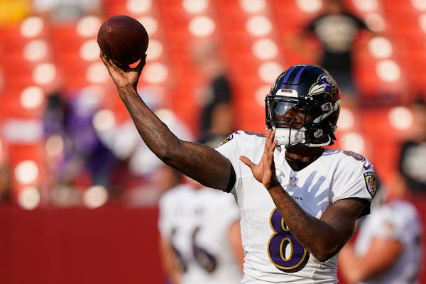 Quarterback Lamar Jackson and the Ravens open against the Raiders in Las Vegas.