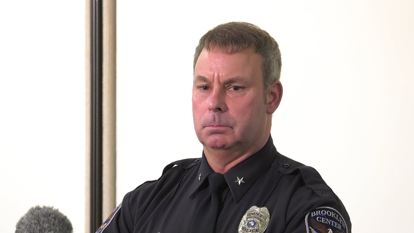 Brooklyn Center Police Chief Tim Gannon speaks at a Monday news conference.