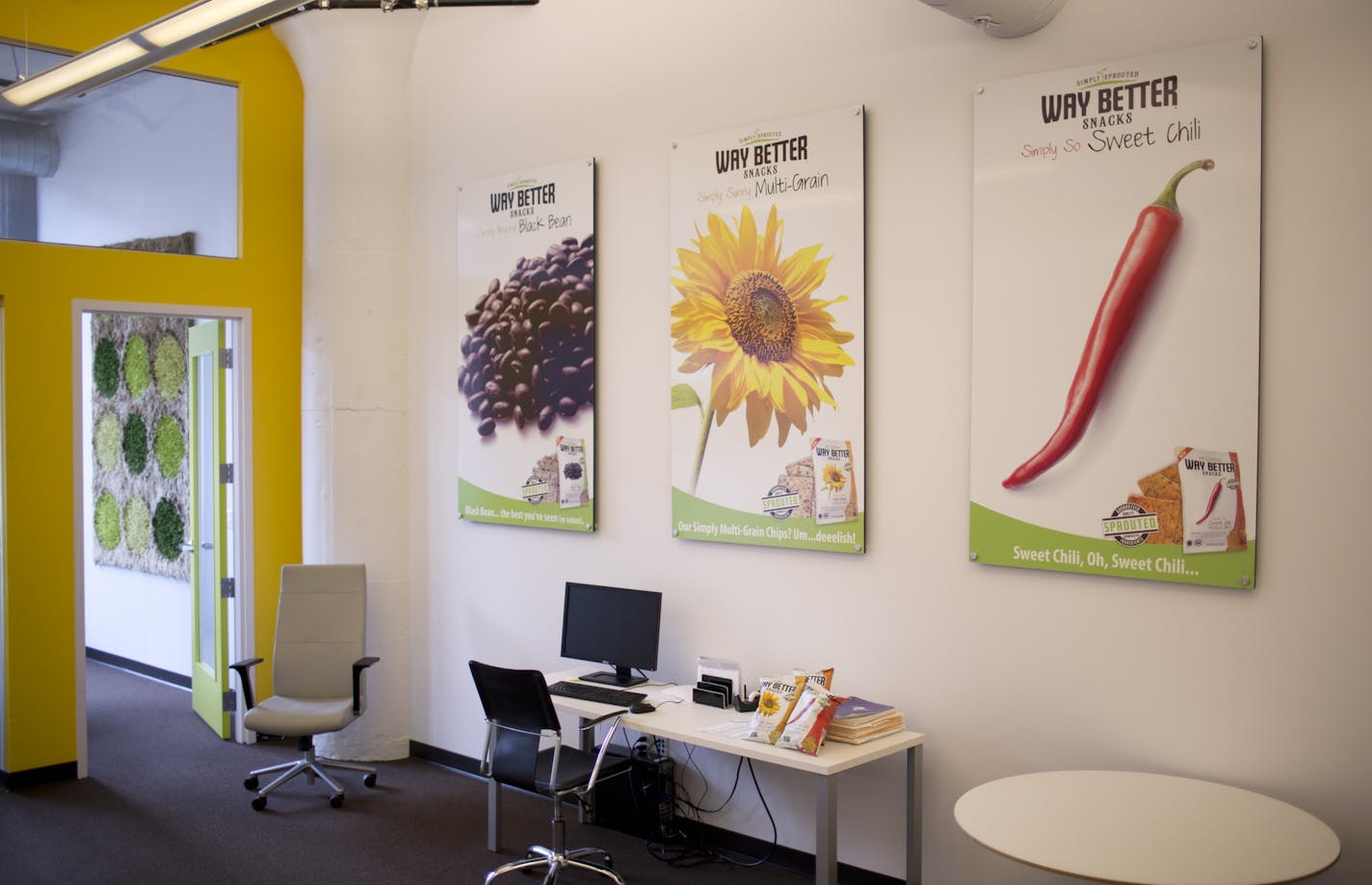 Jim Breen, who once worked here for Creamette, has relocated his Way Better Snacks company, Simply Sprouted, from Long Island to the TractorWorks building in Minneapolis' North Loop. Vibrant colors and bold branding messages in the new Way Better Snacks headquarters in the North Loop Thursday afternoon, June 20, 2013. ] JEFF WHEELER &#x201a;&#xc4;&#xa2; jeff.wheeler@startribune.com