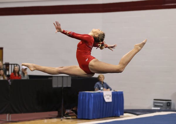 Henry Sibley's Sophie Redding in action in a 2017-18 gymnastics meet.