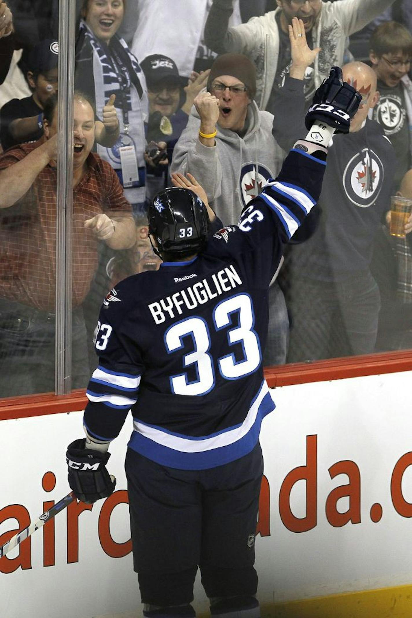 Jets defenseman Dustin Byfuglien acknowledged the Winnipeg fans.