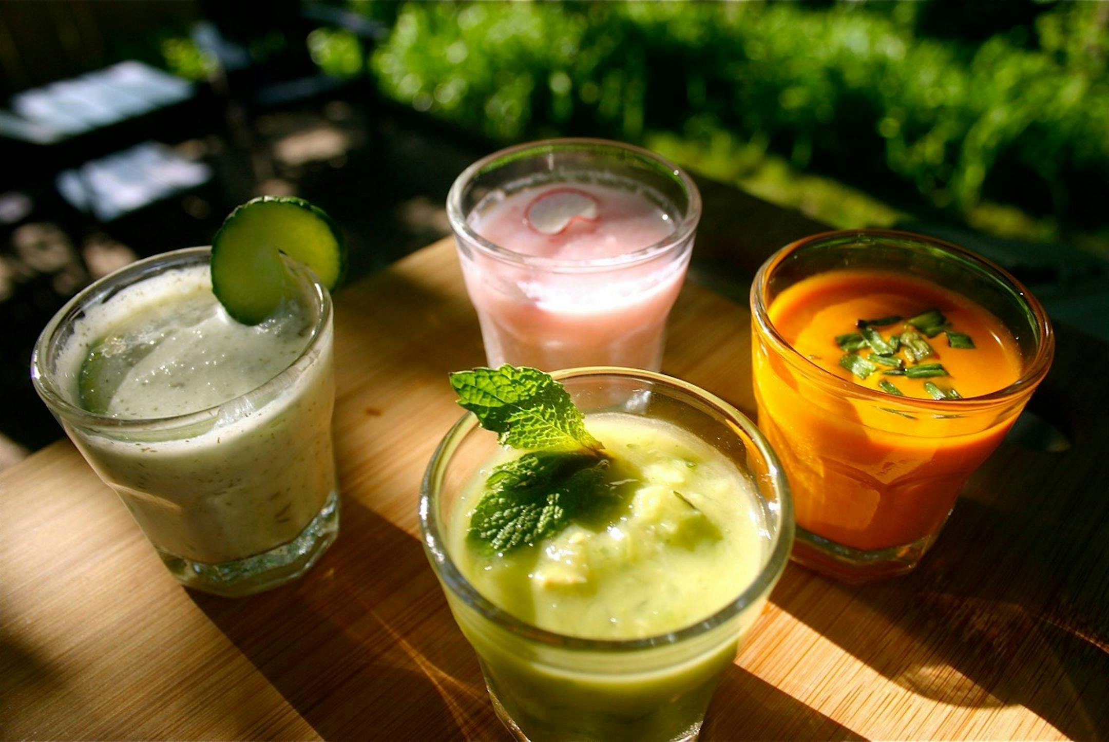 An assortment of cold soups. Photo by Ed Hewitt