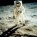 FILE - In this July 20, 1969 file photo, Astronaut Edwin E. Aldrin Jr., lunar module pilot, is photographed walking near the lunar module during the A