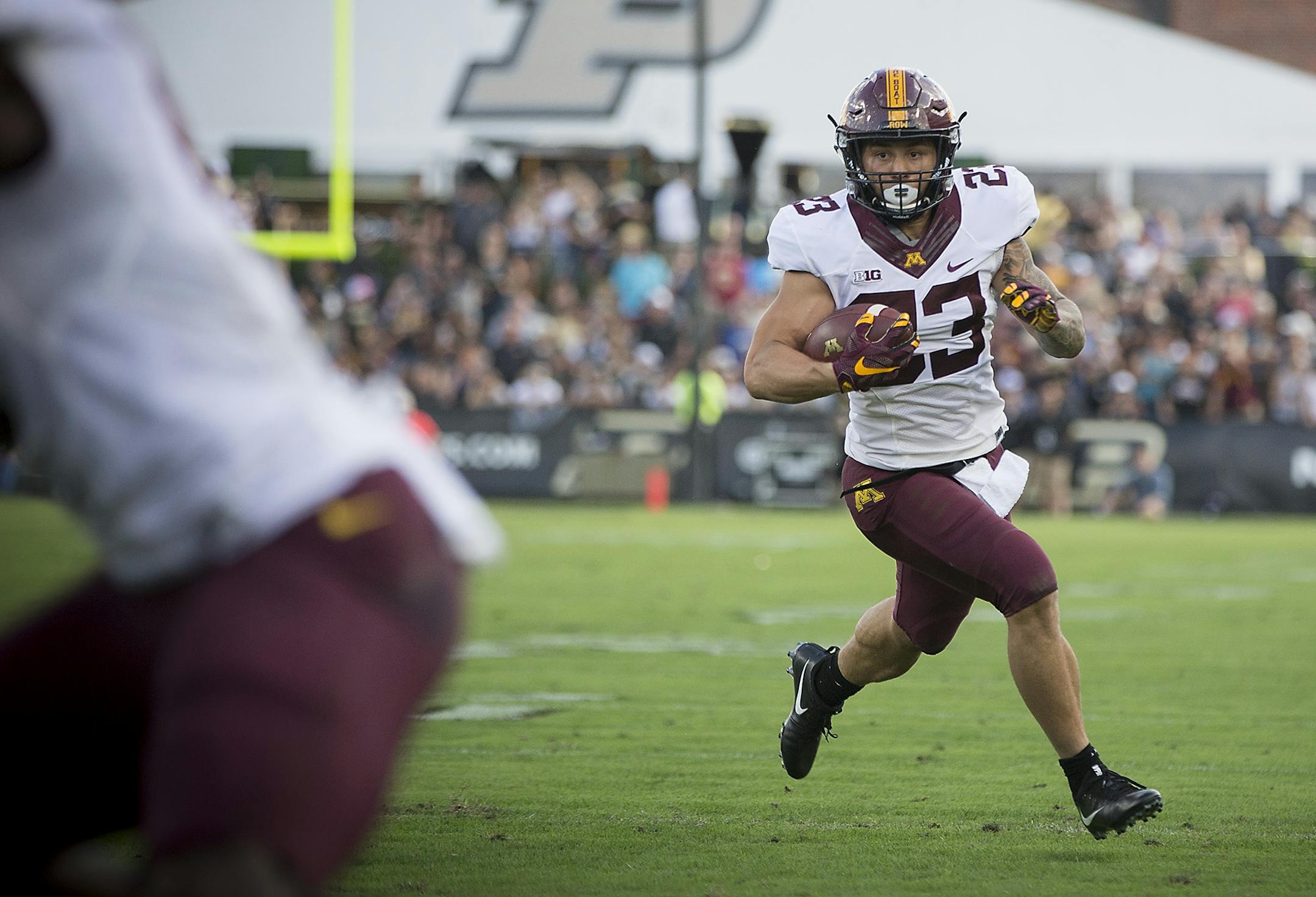 Minnesota's running back Shannon Brooks ran the ball just short of the one yard line during the second quarter the Gophers took on Purdue at Ross-Ade Stadium, Saturday, October 7, 2017 in West Lafayette, IN.