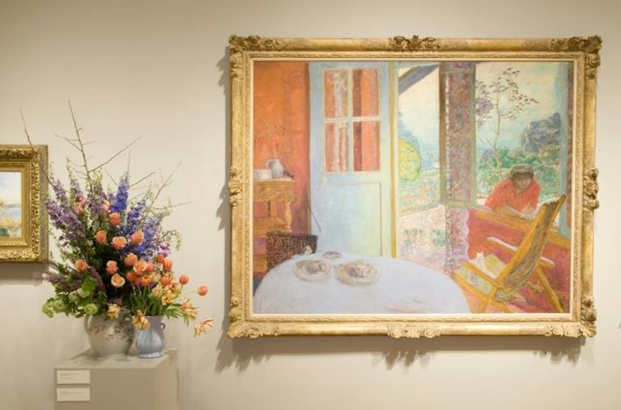 Pierre Bonnard's "Dining Room in the Country" inspired these bouquets for Art in Bloom.