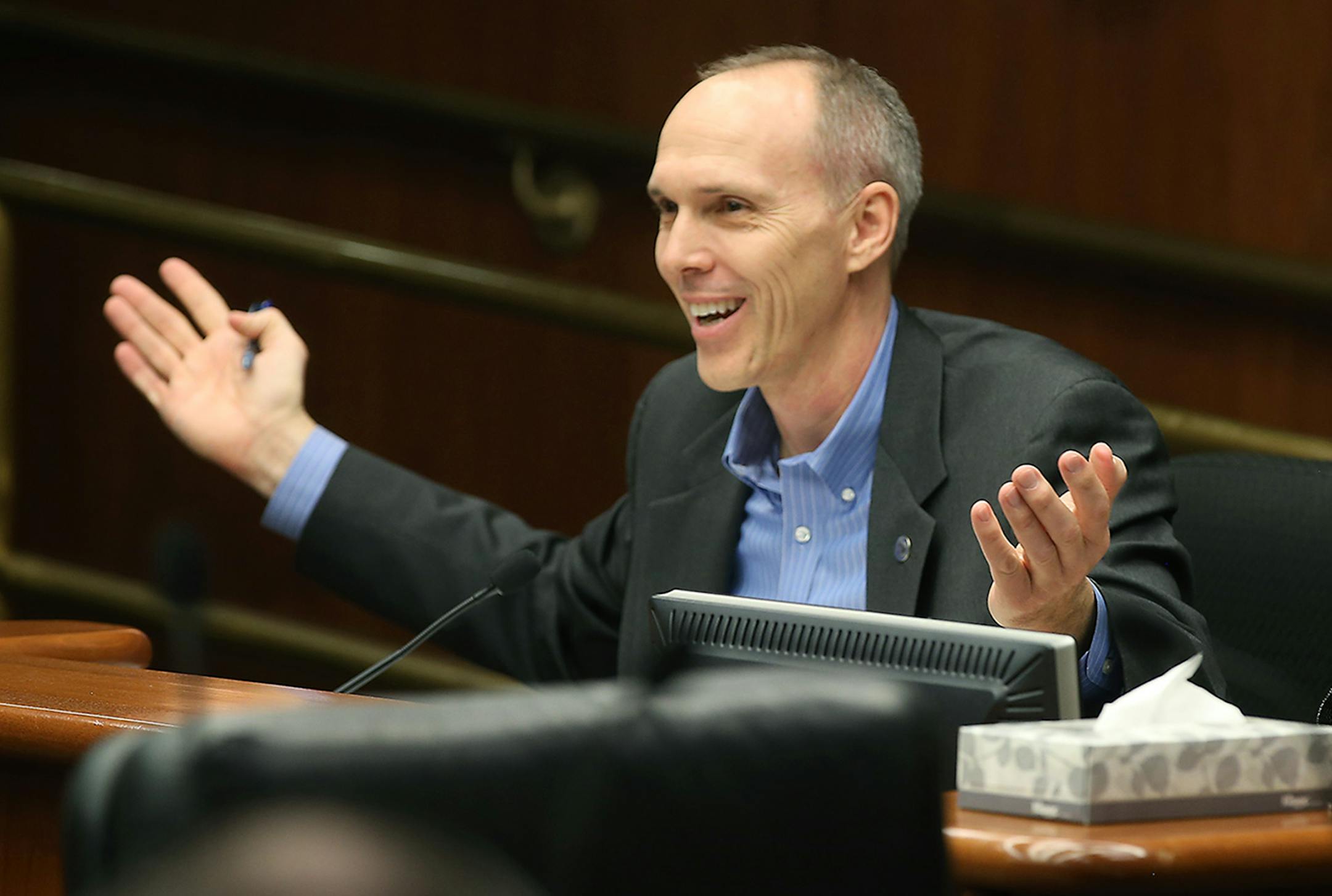 Rod Hamilton, a Republican from Mountain Lake, MN, and author of the license bill which would allow immigrants living in the state illegally to get driver's licenses, introduced supporters to the Minnesota House transportation committee, Wednesday, March 25, 2015 in the State Office Building in St. Paul, MN. ] (ELIZABETH FLORES/STAR TRIBUNE) ELIZABETH FLORES • eflores@startribune.com