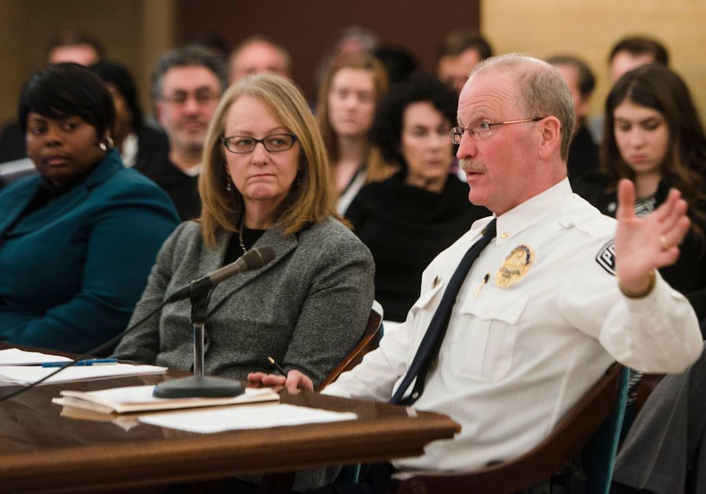 University of Minnesota Police Chief Greg Hestness testifies at a Minnesota Senate higher education committee meeting about metro campus safety at the State Capitol, on Tuesday, Dec. 10, 2013.