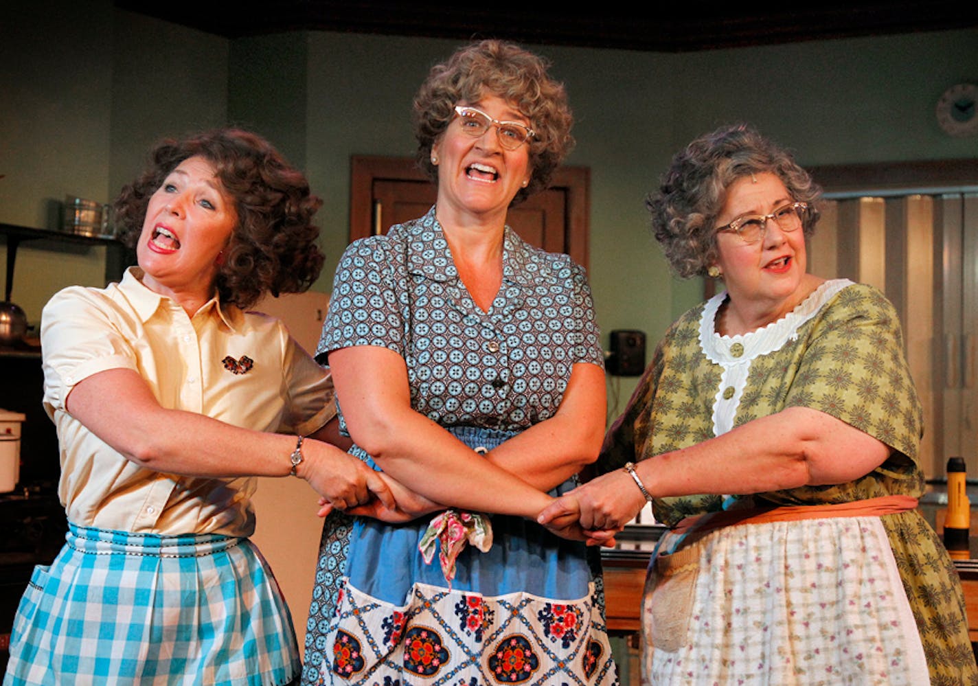 Dorian Chalmers, Greta Grosch and Janet Paone in "Church Basement Ladies 4: A Mighty Fortress Is Our Basement."