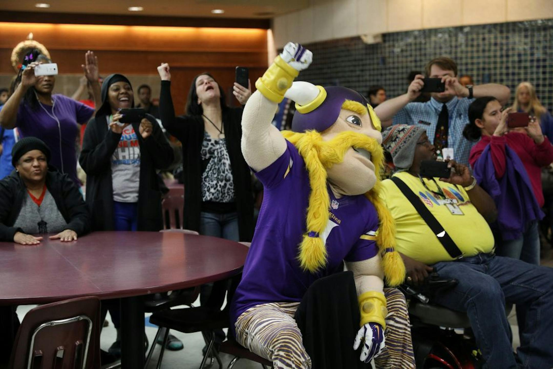 Viktor the Viking cheered along with residents as players were introduced Tuesday.