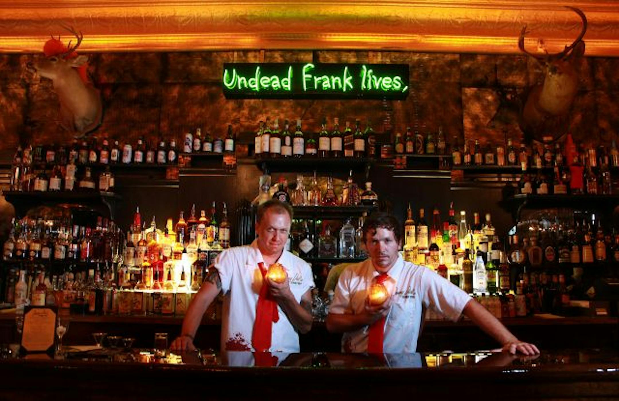 One of Minneapolis most notorious bars, Stand Up Frank's closed earlier this year. But it's been reopened as Donny Dirk's Zombie Den, by the owner of Psycho Suzi's Leslie Bock. The bartenders left, Jeremy Jaros and Michael Fruncillo bring experience and a little fun to the bar.