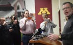 University of Minnesota President Eric Kaler speaks to members of the media Saturday, Dec. 17, 2016, after players announced the end of their boycott 