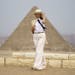 First lady Melania Trump visits the historical site of the Giza Pyramids in Giza, near Cairo, Egypt. Saturday, Oct. 6, 2018. First lady Melania Trump 