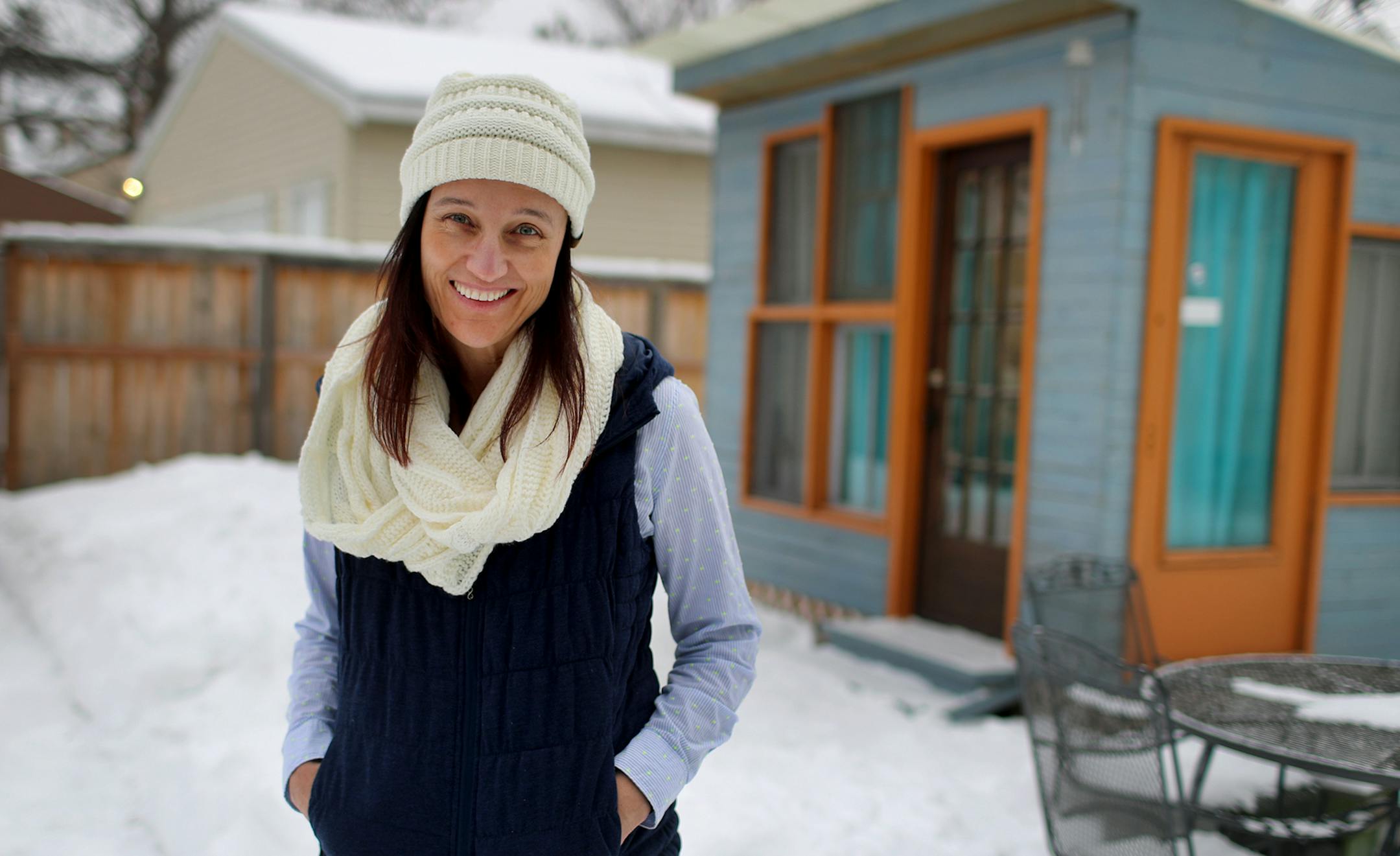 Some call them "lady lounges," while others like Mary Kuennen like to call hers a "girls' clubhouse," but increasingly more women are claiming a room or building a space intended for women. Kuennen got help building her 8 X 10 structure from her boyfriend with mostly reclaimed wood and was seen outside of it, in her back yard Saturday, Feb. 24, 2018, in Minneapolis, MN. Kuennen got inspiration for the inside and out from childhood memories of watching 70s TV shows like: I Dream of Jeanie, and Th