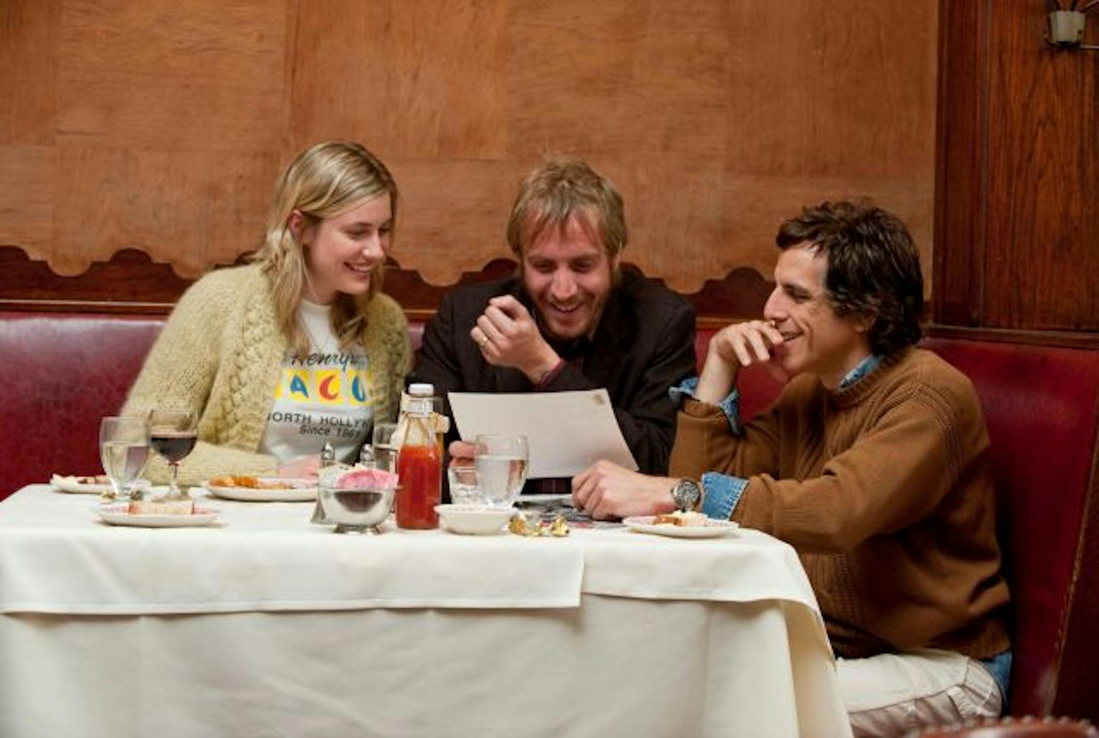 Greta Gerwig, Rhys Ifans and Ben Stiller in a scene from "Greenberg."