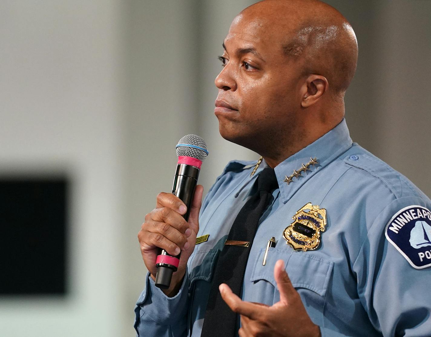 Minneapolis Police Chief Medaria Arradondo spoke during a community memorial for George Floyd organized by the NAACP Friday at the Shiloh Temple International Ministries in north Minneapolis. ] ANTHONY SOUFFLE • anthony.souffle@startribune.com The Minneapolis NAACP held a community memorial for George Floyd Friday, June 12, 2020 at the Shiloh Temple International Ministries in north Minneapolis.