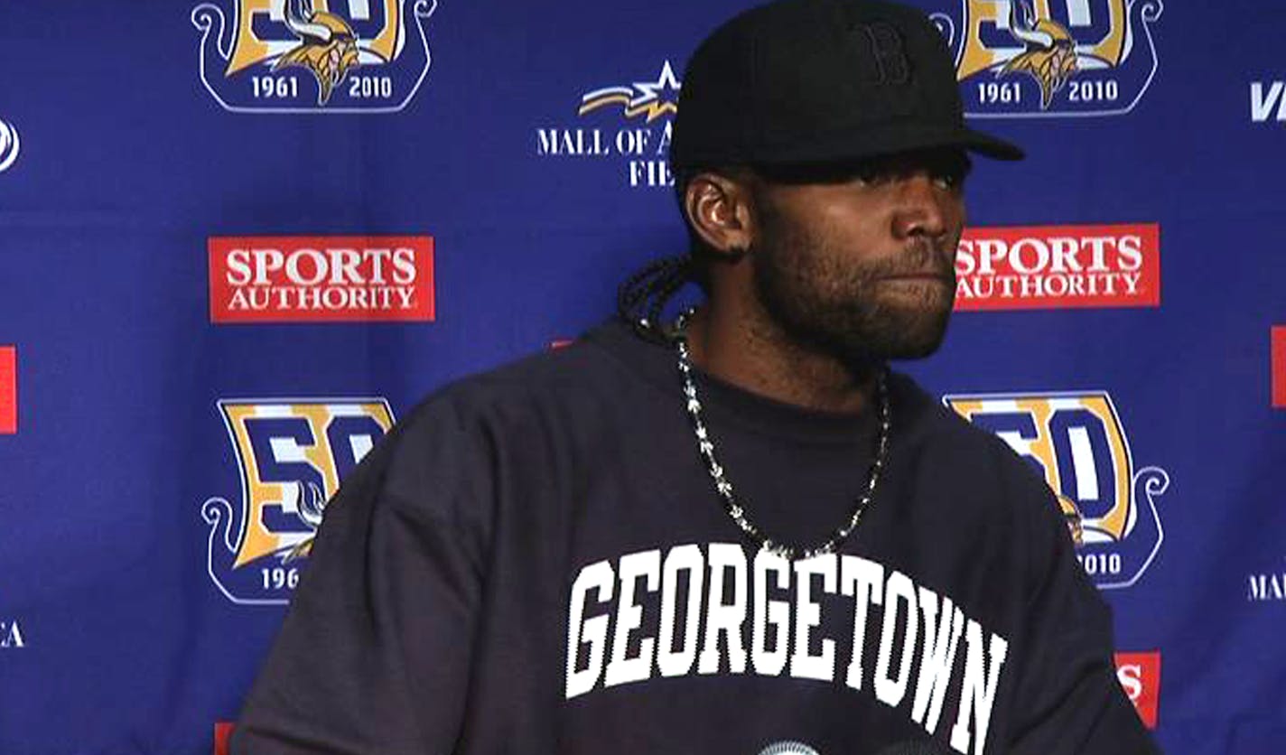 Randy Moss, who was fined $25,000 last week for failing to cooperate with the media, informed media after the loss against the New England Patriots that he would no longer take questions for the rest of the season but instead would ask himself questions and then answer them. Moss then proceeded to praise the Patriots, while criticizing the Vikings Sunday, Oct. 31, 2010. The Vikings have reportedly waived Moss. Photo courtesy CineSport.