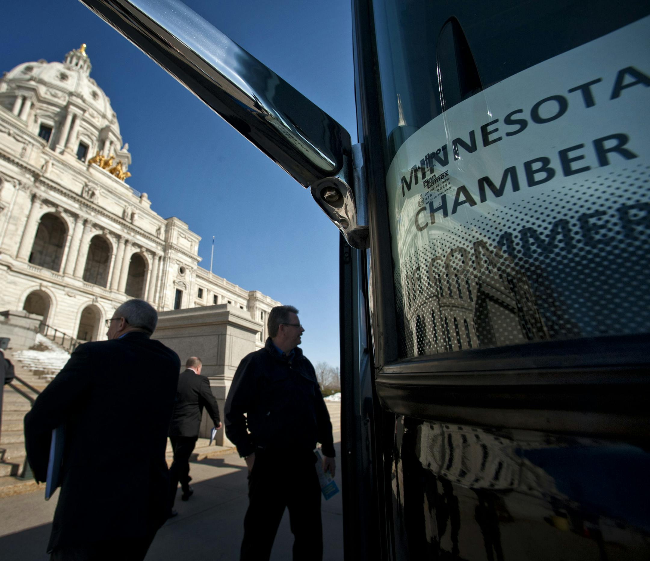 Around Six hundred people took busses to the Capitol as part of Business Day at the Capitol, this one from Minnesota Chamber of Commerce. Wednesday, March 13, 2013. ] GLEN STUBBE * gstubbe@startribune.com
