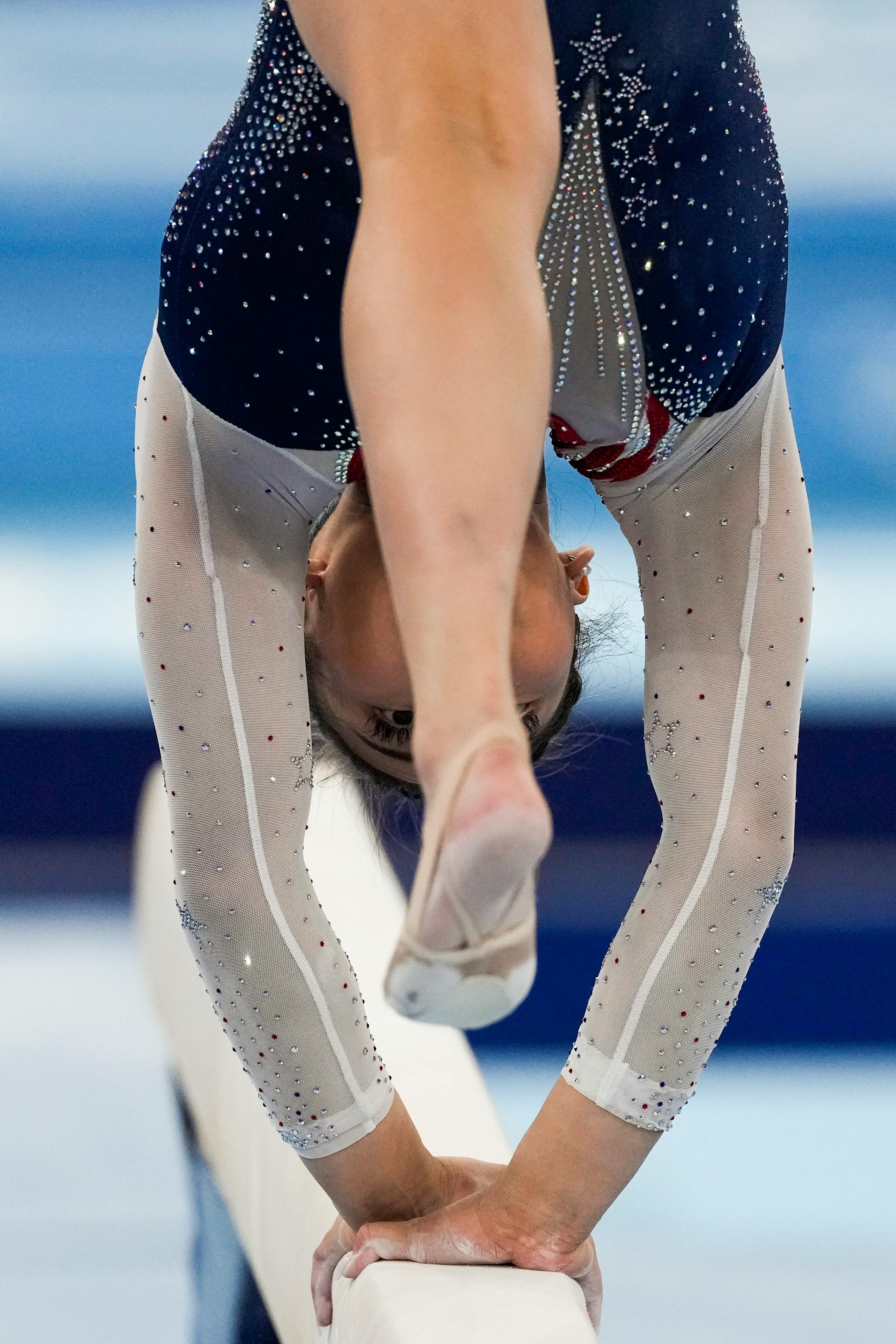 Suni Lee, of United States, performs on the balance beam during the artistic gymnastics women's all-around final at the 2020 Summer Olympics, Thursday, July 29, 2021, in Tokyo, Japan. (AP Photo/Ashley Landis)