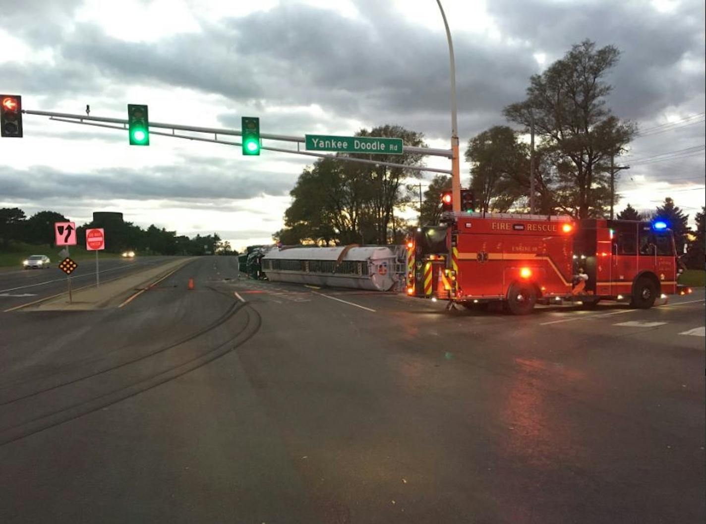 The Eagan police and fire departments responded to the scene of the accident, which occurred between Yankee Doodle Road and Blackhawk Road.