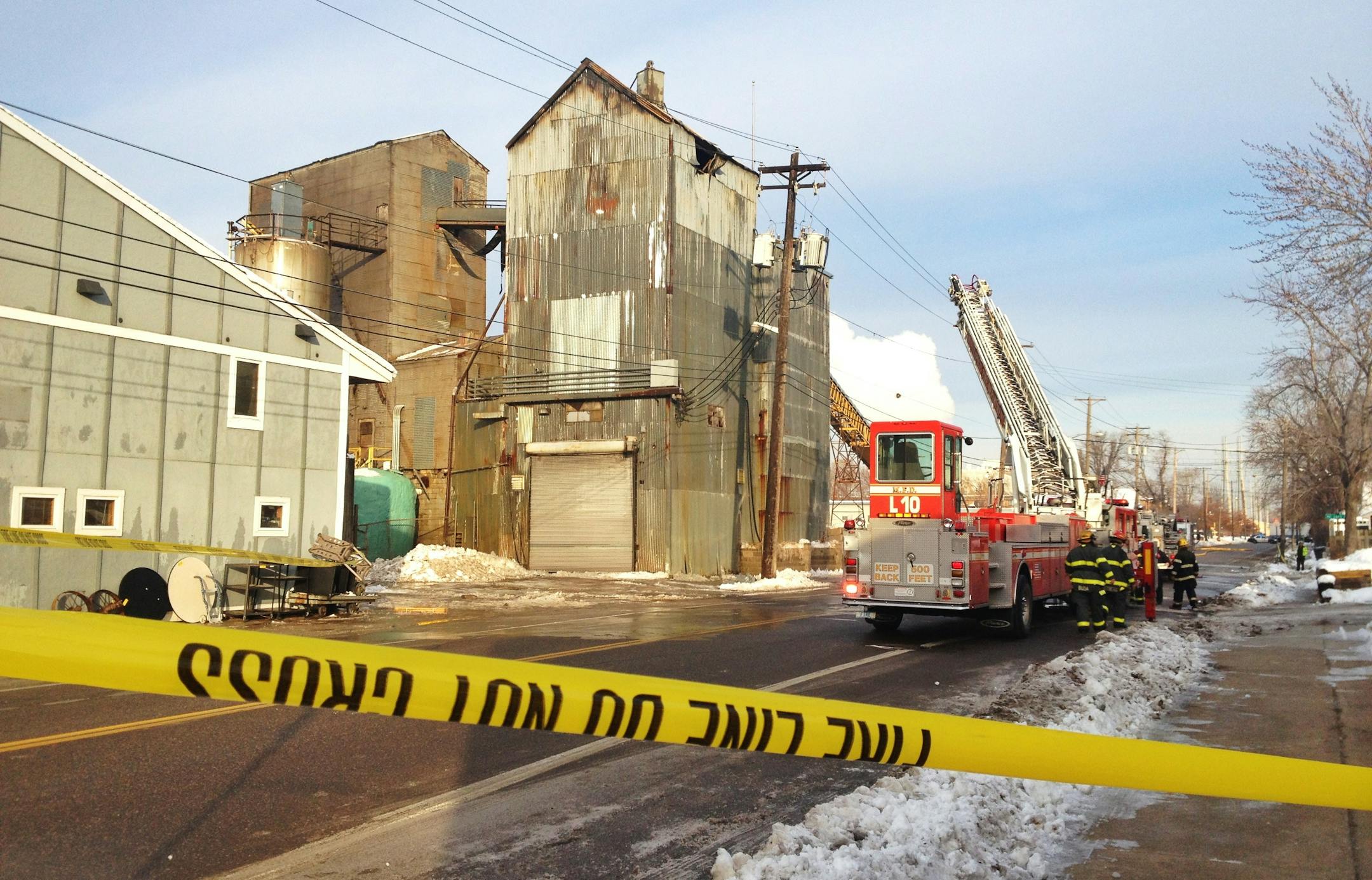 Fire trucks were on the scene of a fire at a concrete plant in northeast Minneapolis Friday morning.