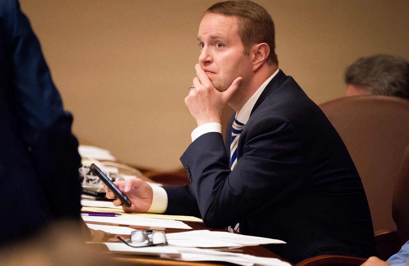 Rep. Nick Zerwas, R-Elk River, listened as legislators argued against his bill that would increase the criminal penalties for obstructing traffic. ] GLEN STUBBE &#x2022; glen.stubbe@startribune.com Tuesday, May 8, 2018 Protestors&#x2019; rights vs. public safety was the theme as legislators passionately argued both sides. Rep. Nick Zerwas, R-Elk River, argued for his bill that would increase the criminal penalties for obstructing traffic. A host of legislators argued that the bill puts to many r