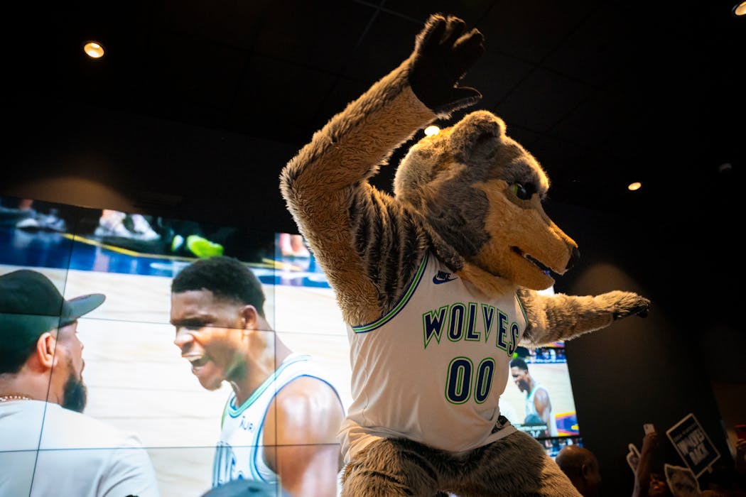 Even Crunch gets down at Tom's Watch Bar. He was there when the Timberwolves won Game 7 against the Denver Nuggets.
