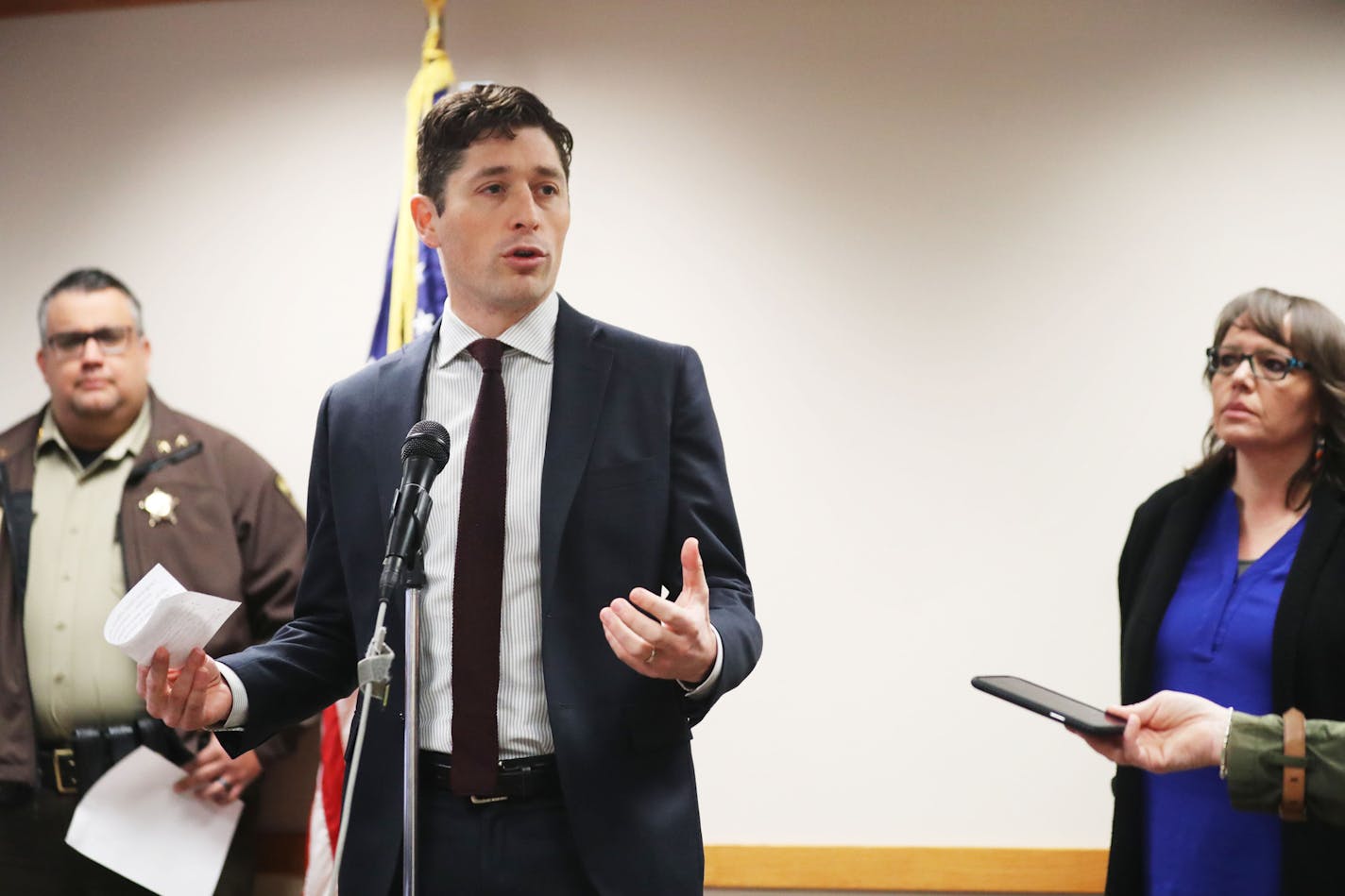 Minneapolis Mayor Jacob Frey talks about solutions to the opioid epidemic after presenting the findings of a task force on the issue during a press conference at Minneapolis City Hall on Thursday, April 4.