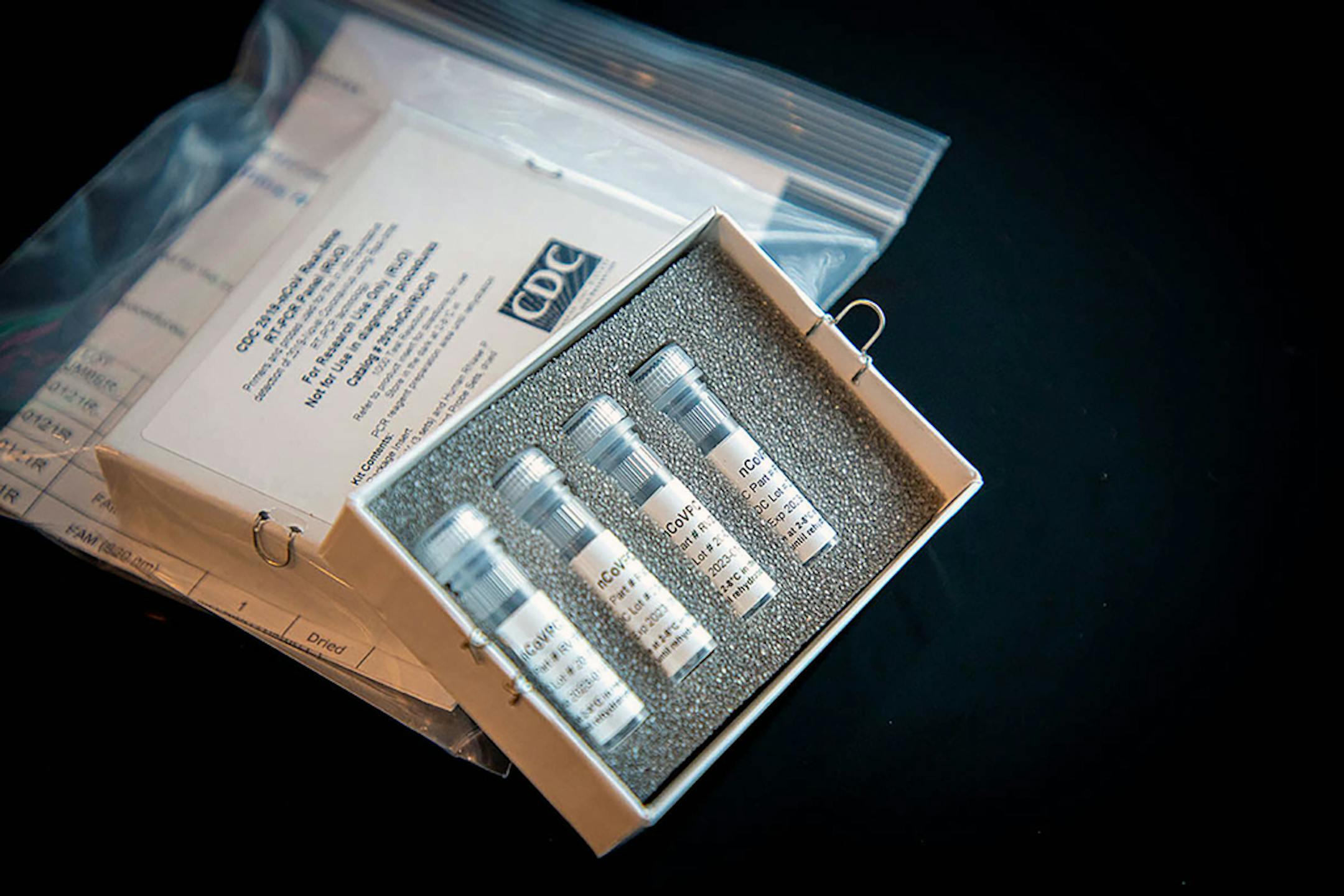 A CDC laboratory test kit for infection with coronavirus.
